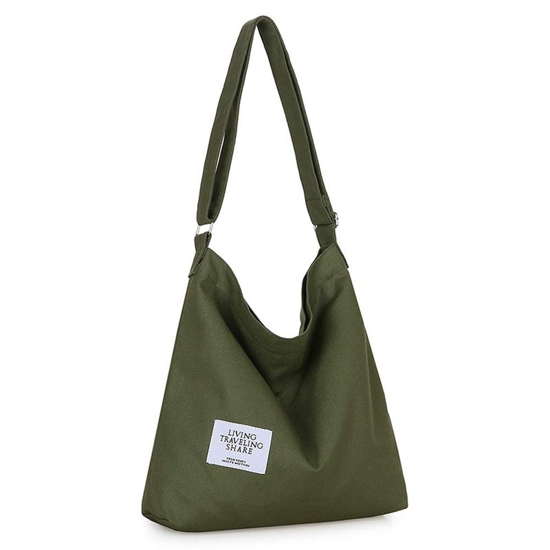 Covelin Women's Retro Large Size Canvas Shoulder Bag Hobo Crossbody Handbag Casual Tote Black Olive - Image 1